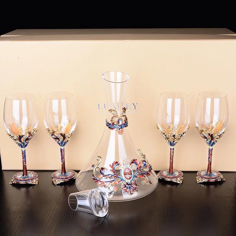 ピンクワイングラス 5点セットレア 花柄グラス