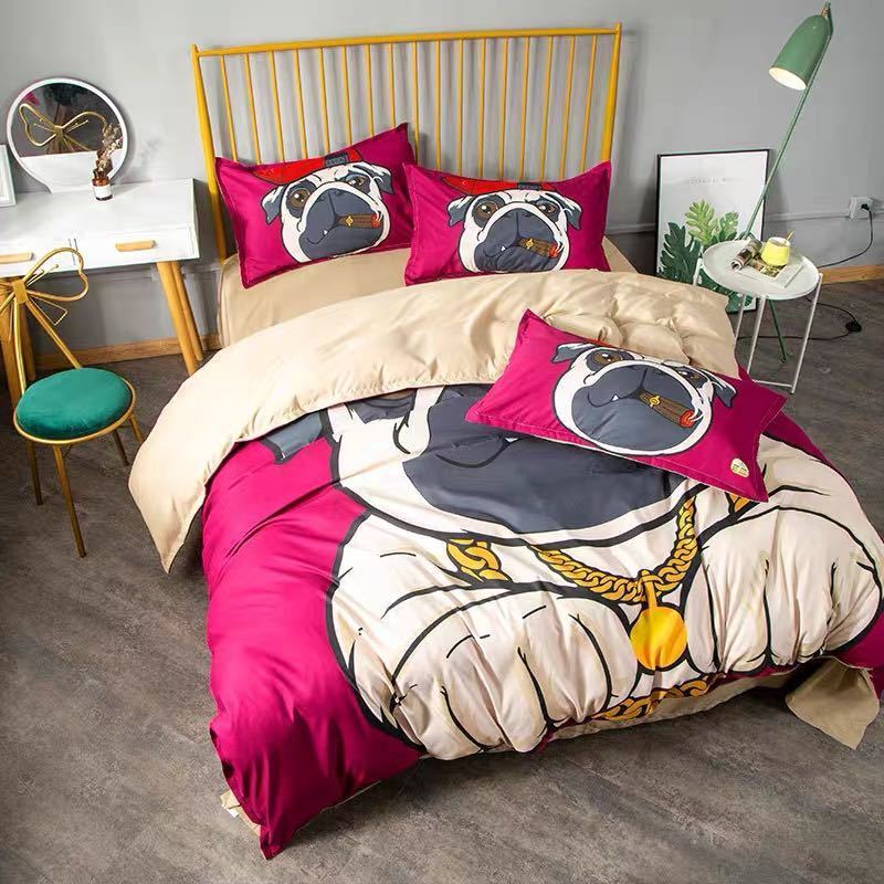 ベッド用品4点セット ．寝具 ボックスシーツ 枕カバー掛け布団カバー ベッドカバー バグ雑貨