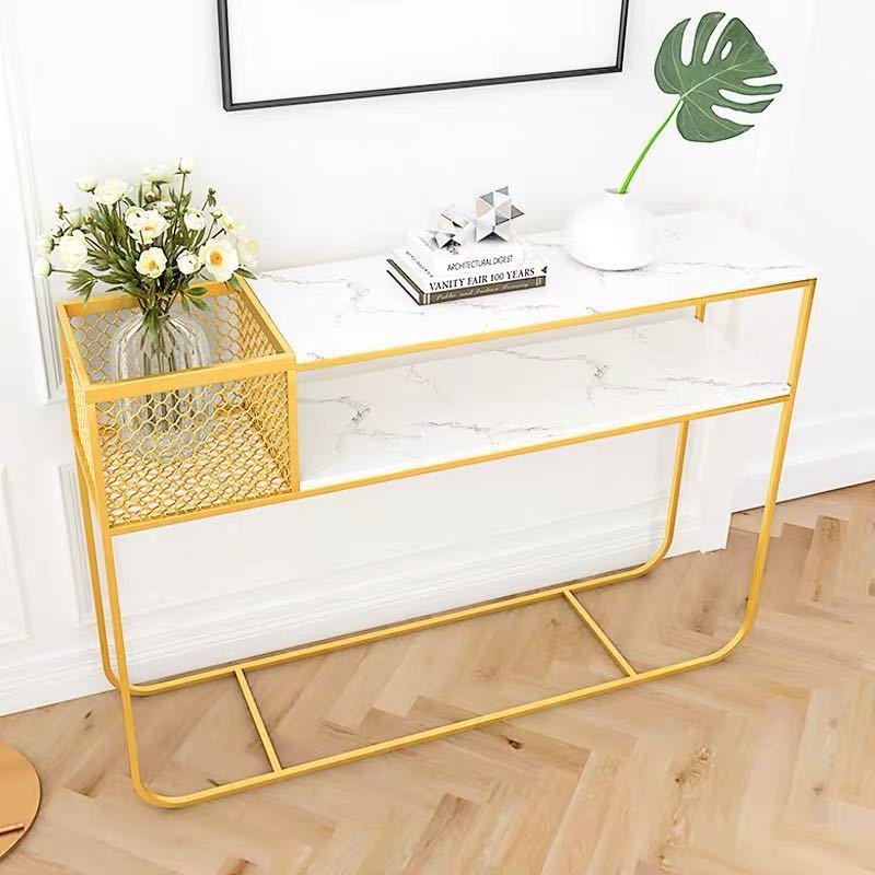 高級サイドテーブル コンソールテーブル 玄関テーブル 花台 電話台 アンティーク調デザイン人造大理石 幅80cm