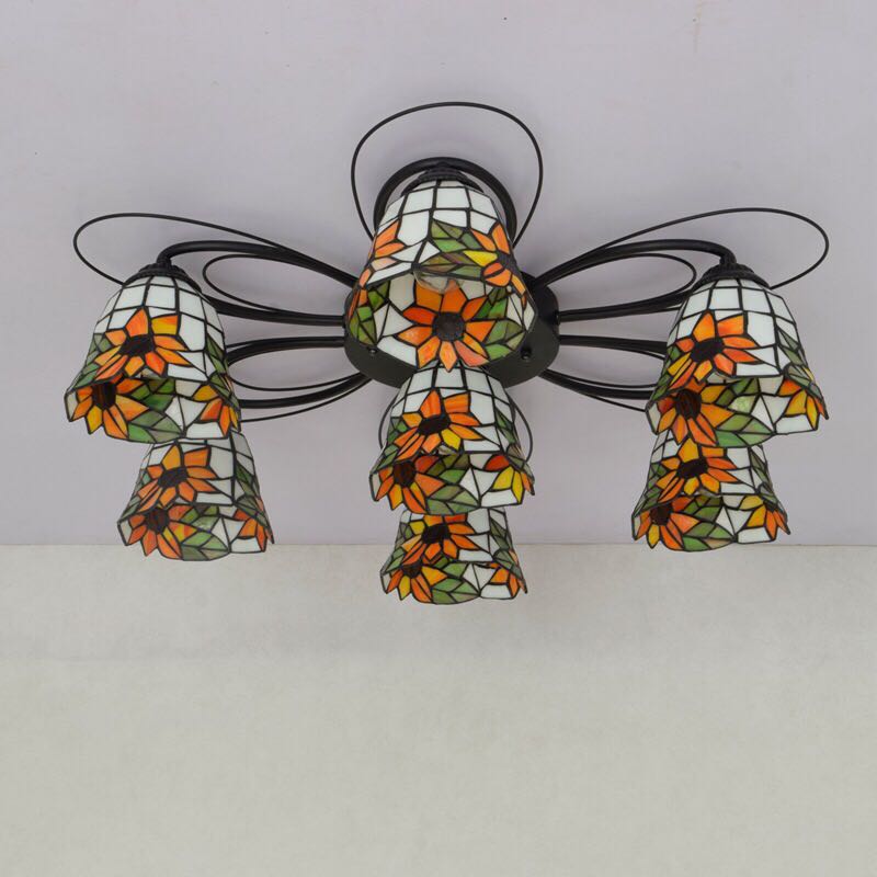 ステンドグラス．ペンダントライト 豪華天井照明ステンドグラスランプ ガラス工芸品 電源直結タイプ