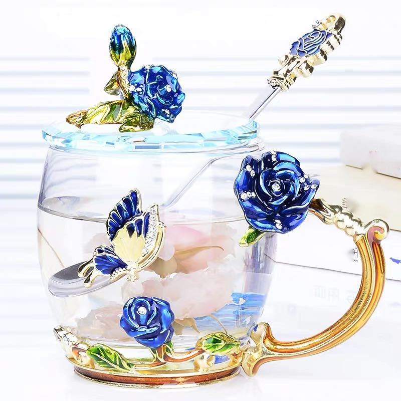 樂天商城 - ガラス製 花柄ティーカップ3点セット コーヒーカップ