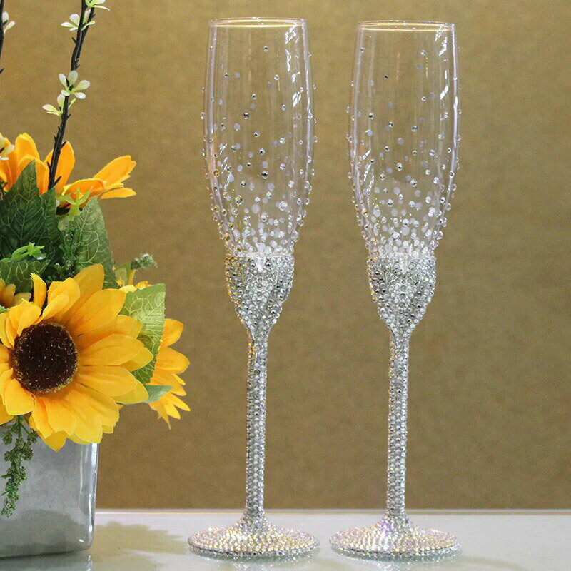 上品ワイングラス ペア★レア シャンパン グラス キラキラ(白)