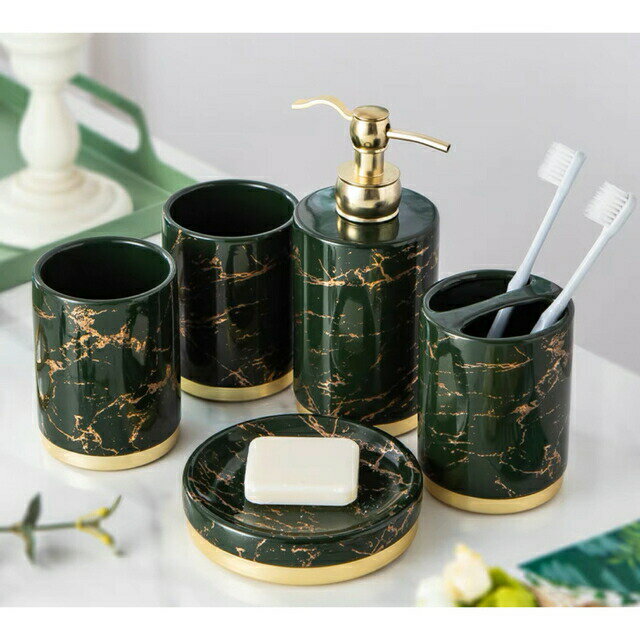 Gift Sets - 高級サニタリー5点セットディスペンサー 歯ブラシスタンド 洗面所用品