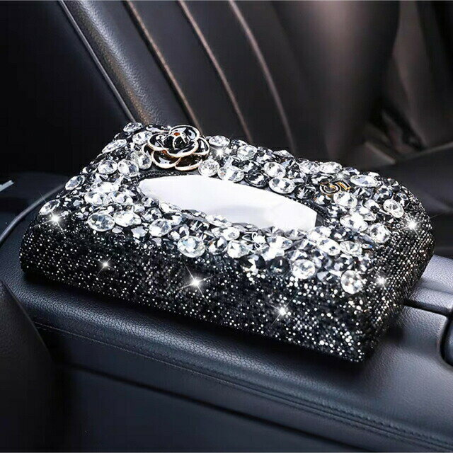クリスタル ラインストーン飾り 高級感 上品ティッシュケース 車