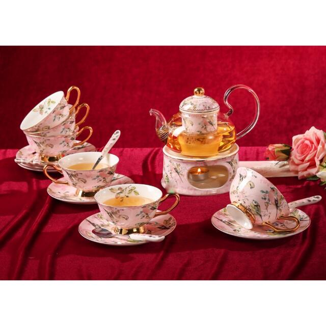 西洋調ティーカップ セット 陶器 高級感 カップ＆ソーサー 6客コーヒーカップ