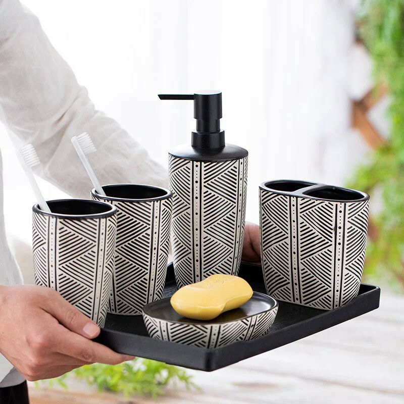 高級サニタリー6点セット ディスペンサー 歯ブラシスタンド 洗面用品 2