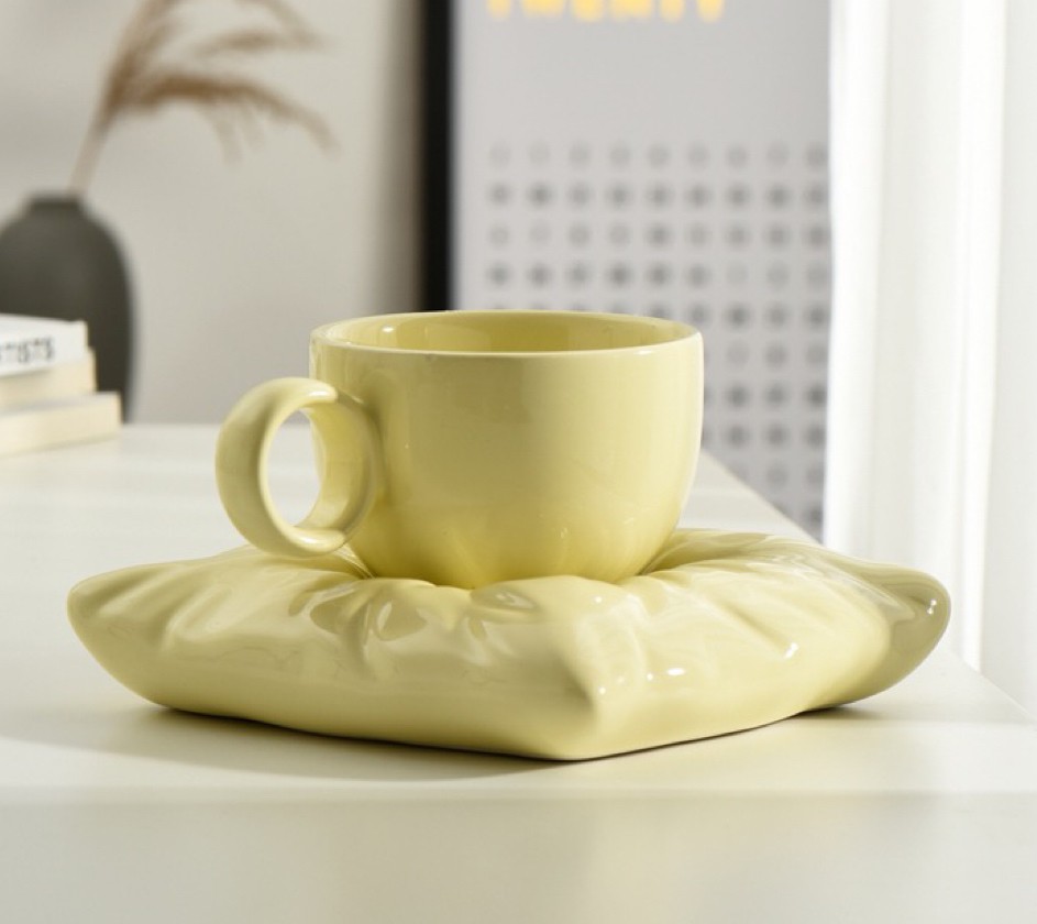 ティーカップ セット 陶器 高級感 カップ＆ソーサー 4客コーヒーカップ　クリーミーイエロー