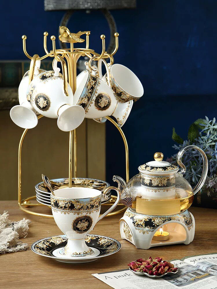 西洋調ティーカップ セット 陶器 高級感 カップ＆ソーサー 4客コーヒーカップ