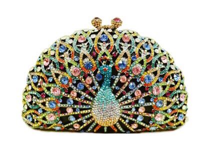 豪華パーティーバッグ ストーンBAG　クラッチバッグ レディース ラインストーンクラッチバッグ （クジャク型）