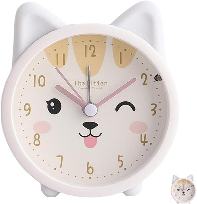 目覚まし時計 置き時計 子供用 ウサギ模様 猫模様 こども 子供 学生 寝室 おしゃれ 勉強用時計 ナイトライト付き 静音 電池式