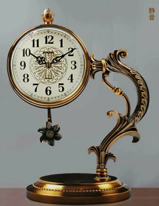 置き時計 上品振り時計 置時計 テーブルランプクロック 古時計 静音 銅メッキ金属 アンティーク デザイ..