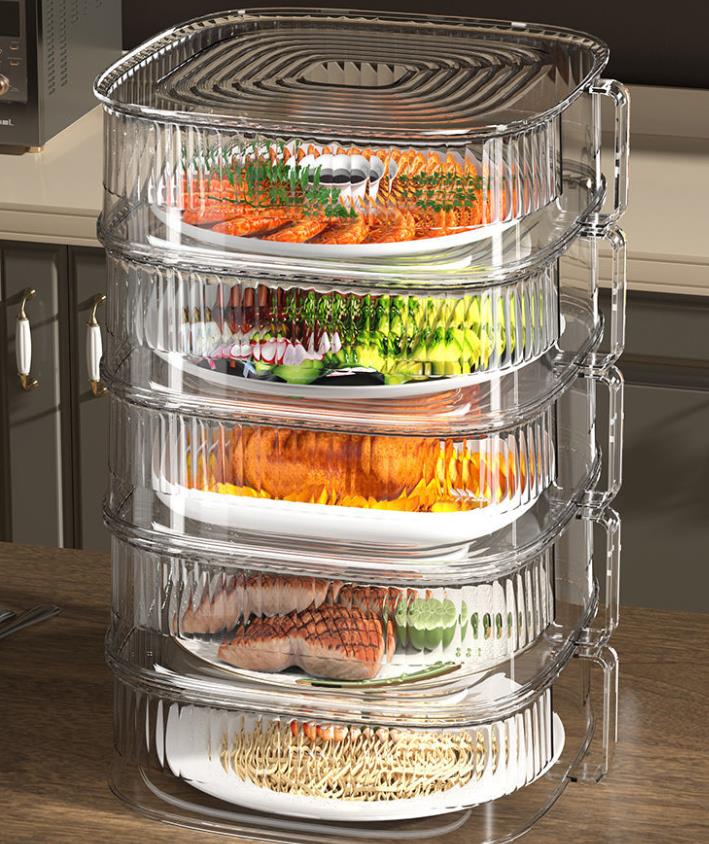 【送料無料】【送料無料】5層 26.5*24.5*40cm家庭用 残飯 残り物 多層 PET 透明 収納棚 防塵 保温 フード 食卓 多機能 防塵カバー 食卓カバー 虫よけ 多機能 収納ケース