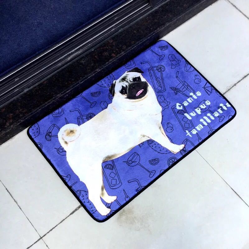Mats - パグタイプ ラグマット 玄関マット パグカーペット お風呂マット 犬柄60x40サイズ パグ雑貨