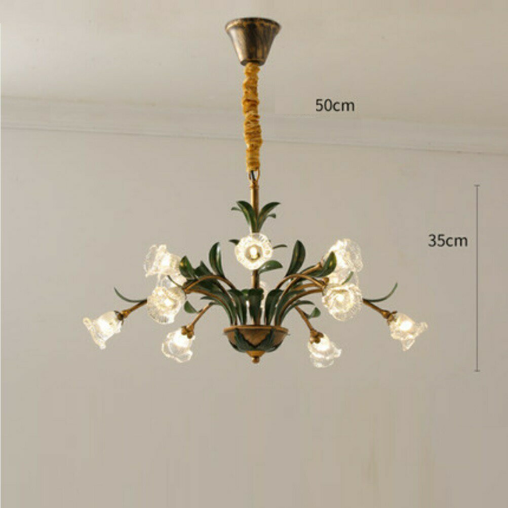 ガラス ペンダントライト 洋照明　シャンデリア シーリングライト不可 天井照明 花柄 12灯 電源直結タ..