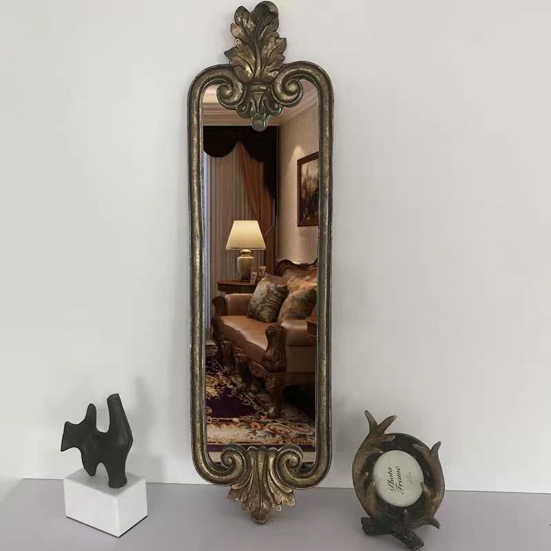 Mirror - 壁掛け鏡 壁掛け 壁掛けミラー ウォールミラ 24x84cm 高級豪華鏡 アンティーク調