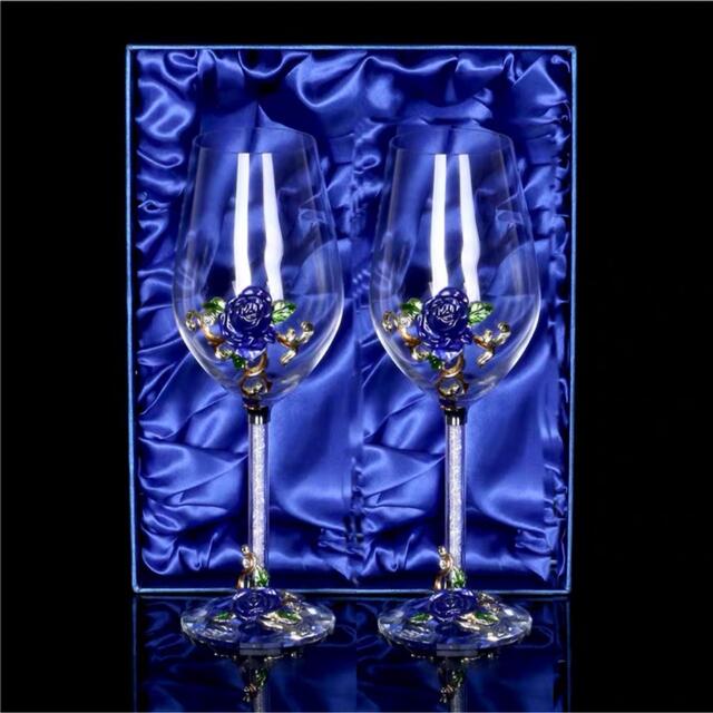 薔薇花柄 高級ワイングラス ペア レア 2点シャンパン グラス キラキラ
