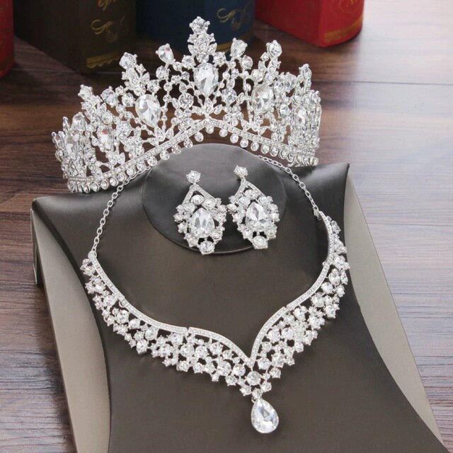 樂天商城 - ウェディング 花嫁3点セット アクセサリー ティアラ+イヤリング+ネックレス