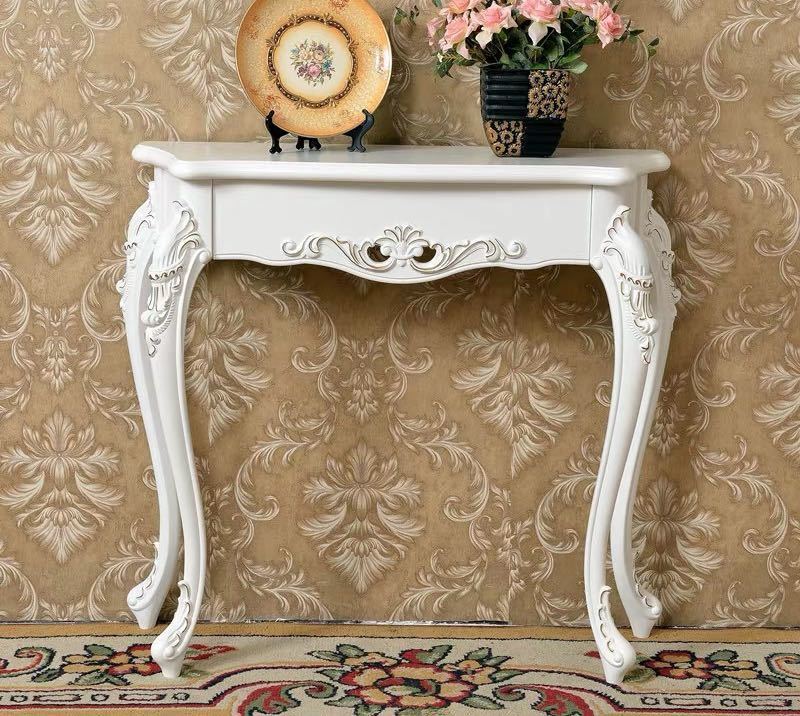 サイドテーブル コンソールテーブル 玄関テーブル 花台 電話台 アンティーク調デザイン半円コンソールテーブル