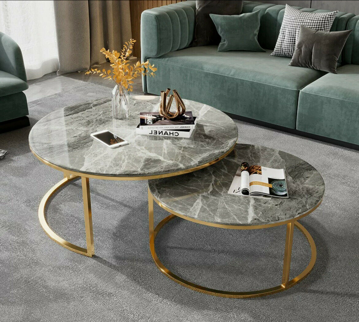 高級寝室用テーブル 人造大理石ローテーブル リビングテーブル センターテーブル サイドテーブル 2点セット