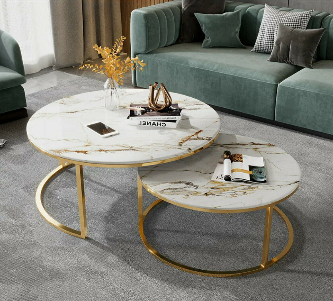 高級寝室用テーブル 人造大理石ローテーブル リビングテーブル センターテーブル サイドテーブル 2点セット