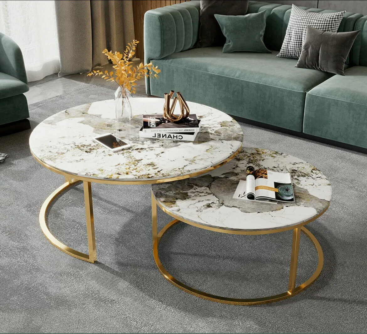 高級寝室用テーブル 人造大理石ローテーブル リビングテーブル センターテーブル サイドテーブル 2点セット