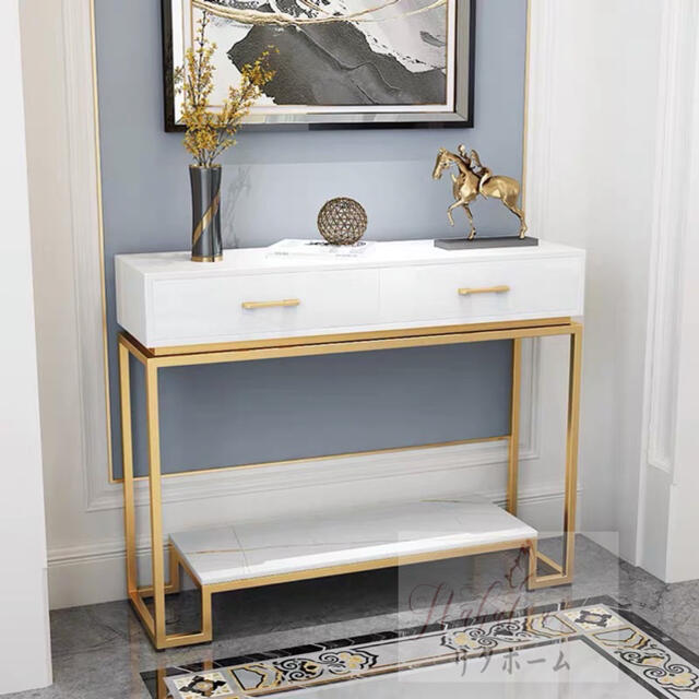 高級サイドテーブル コンソールテーブル． 玄関テーブル 花台 電話台
