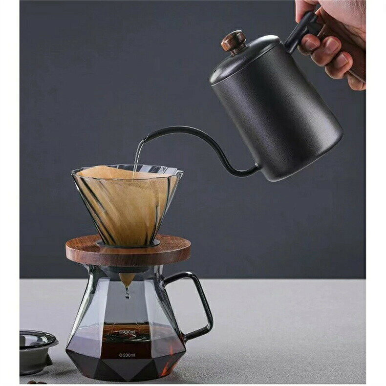 Sinessy 楽天市場店のコーヒードリッパー 珈琲ドリッパー コーヒードリッパーセットコーヒーサーバー コーヒーサーバーセット ドリッパー ガラス コーヒーサーバーセット コーヒー ドリップ器具 円錐 ハンドドリップ 木製ホルダー ハンドドリッ｜アングル2