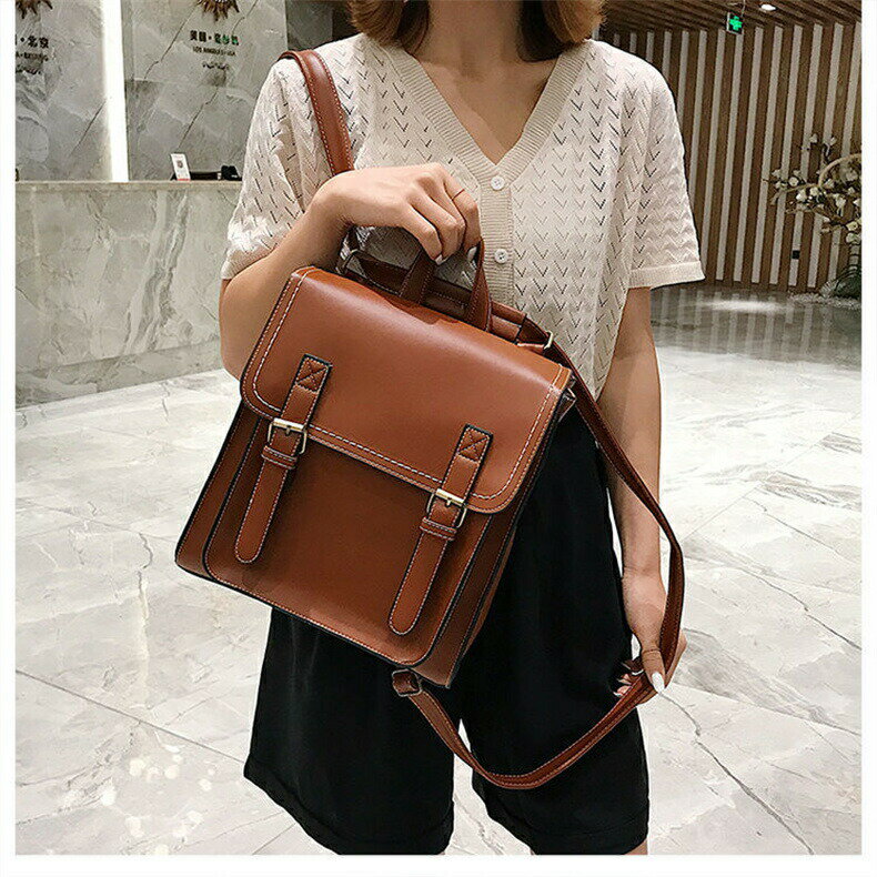 Men'S Bag - 縦型 A4 スクエア型 かわいい 英国風 ック 学生 通学 黒 茶色 焦茶 無地 PU 革 鞄