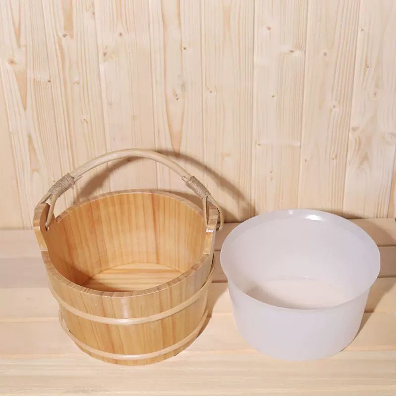木製サウナバケツ スプーンセット 4L 足浴桶 防水丈夫 使用簡単 おしゃれ