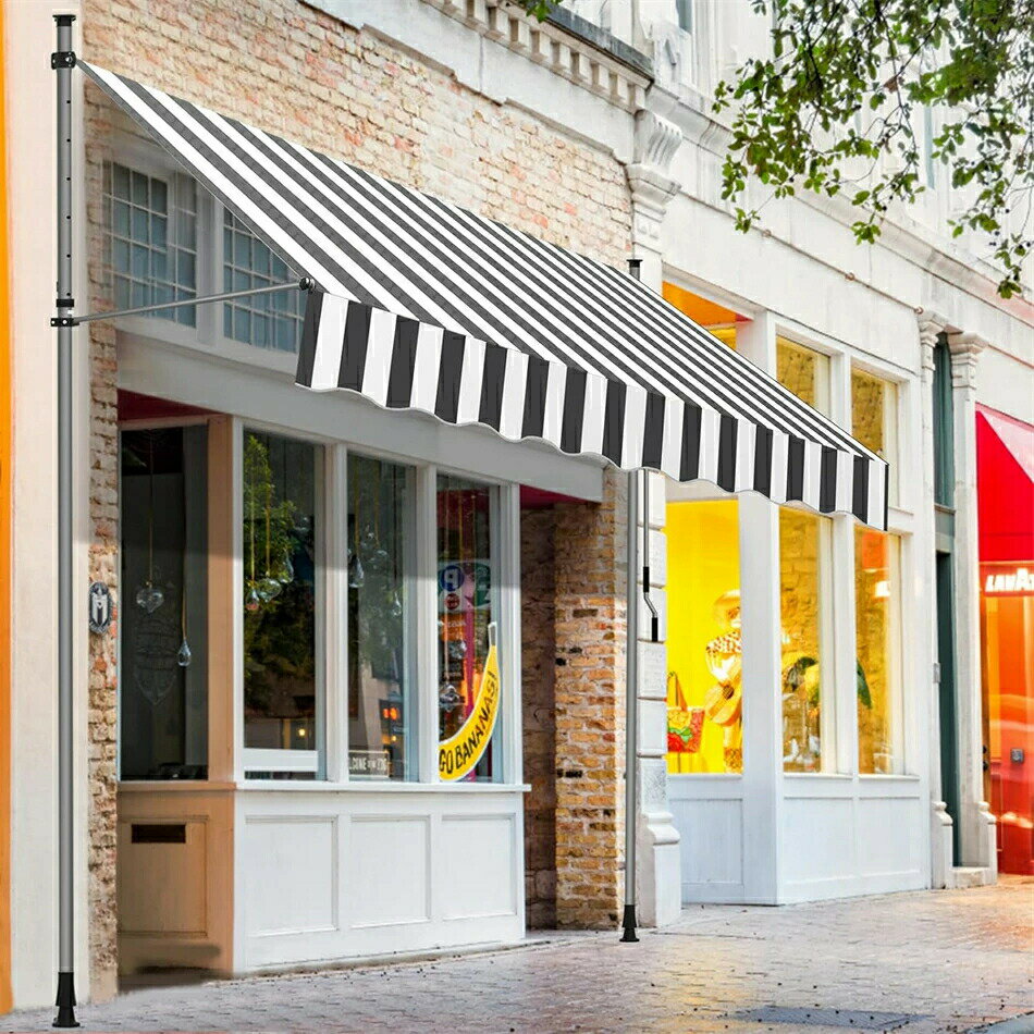 手動格納式オーニング 日よけ オーニング シェード 幅2m/2.5m/3m/3.5m/4m タイプ つっぱり式 サンシェード ベランダ 雨除け 日除け テント 撥水 紫外線防止 キャンプ レジャー 遮光 涼風