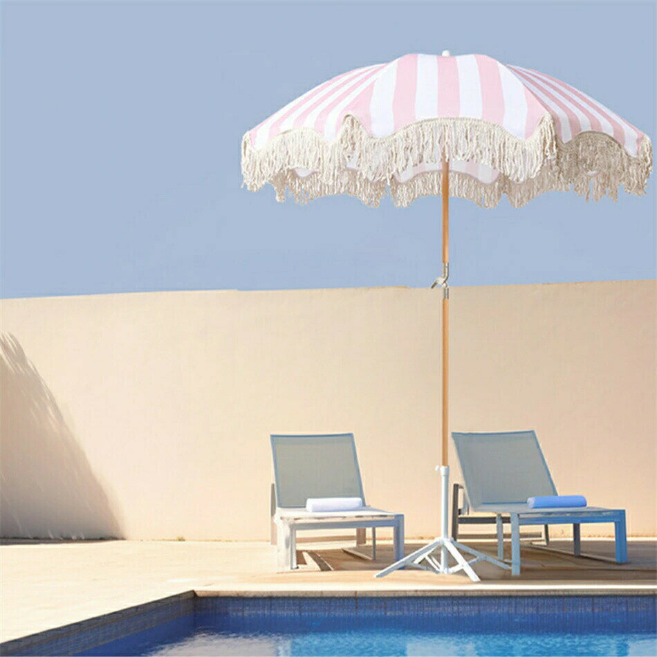 パラソル 200cm ガーデンパラソル 風に強い ビーチパラソル ハンドル開閉 フリンジ付き UVカット 角度..