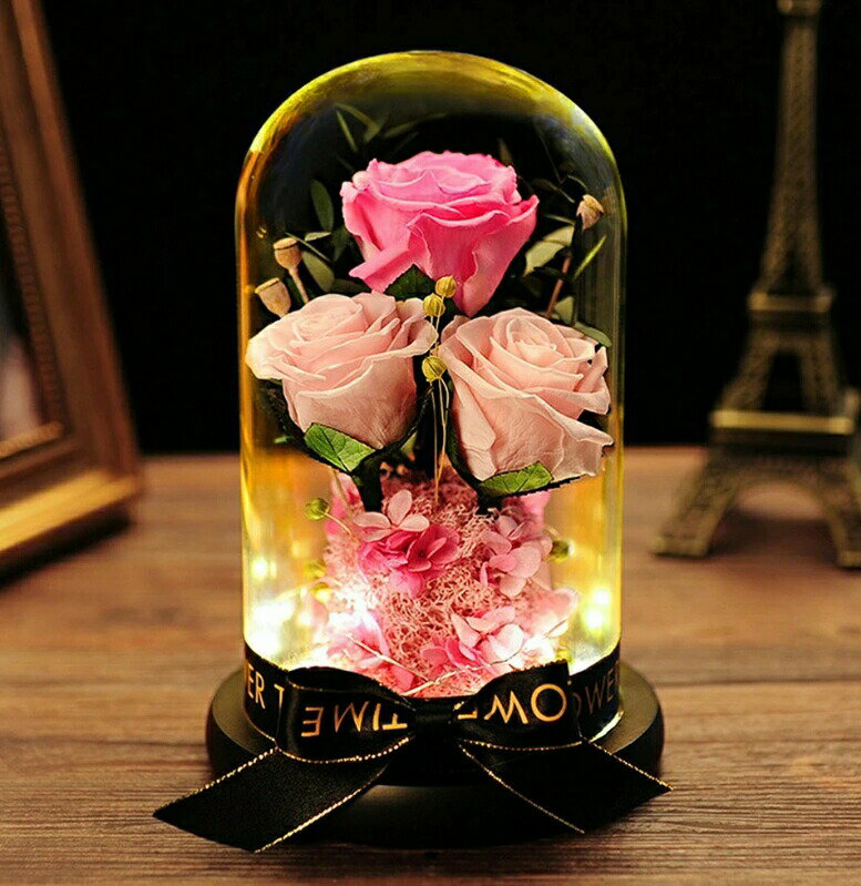 プリザーブドフラワー バラ 明かり rose 3輪 お祝い 3色 花 贈り物 女性 妻 彼女 ギフト祝い 結婚記念日