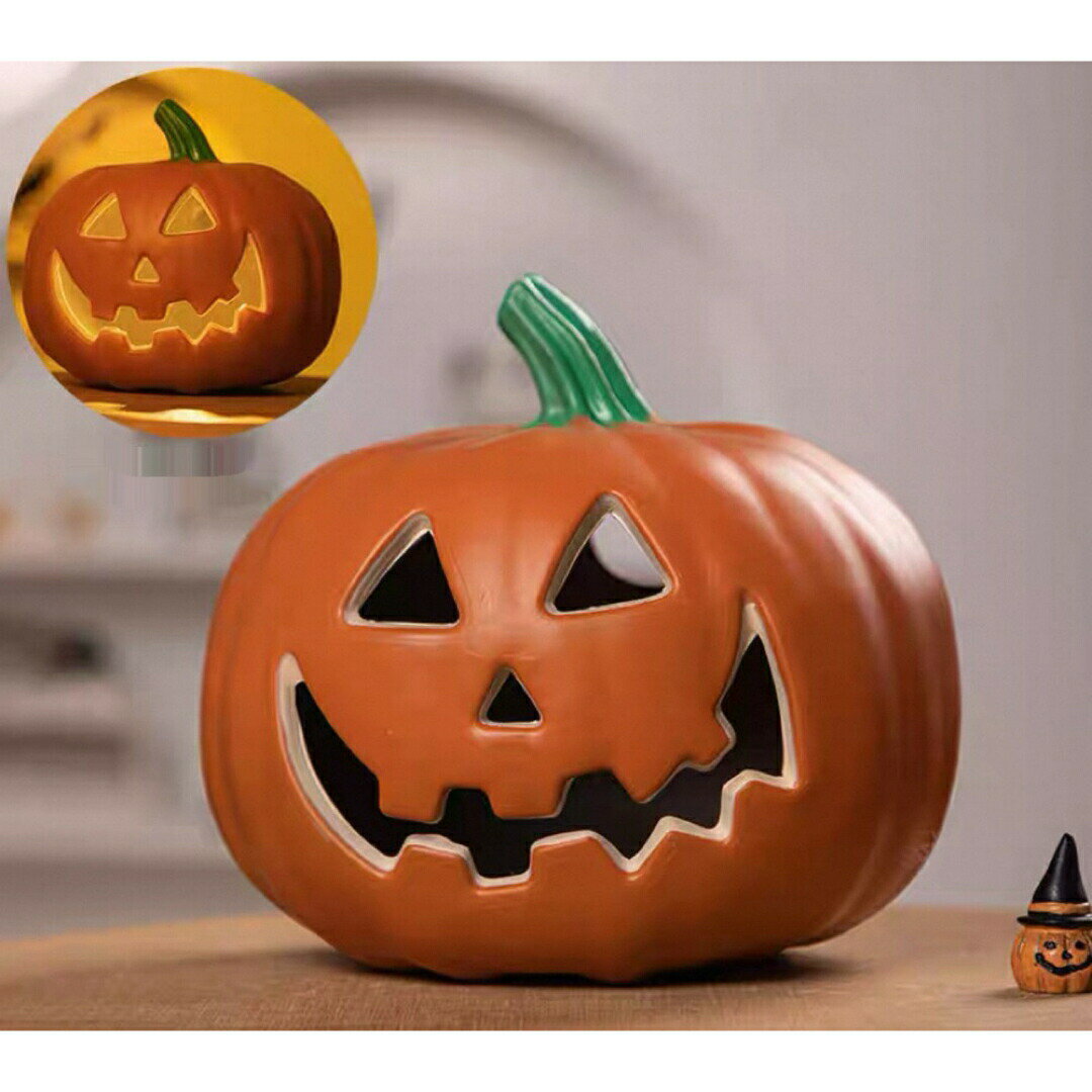ハロウィン かぼちゃランタン LEDライト付き ジャックオーランタン 装飾置物