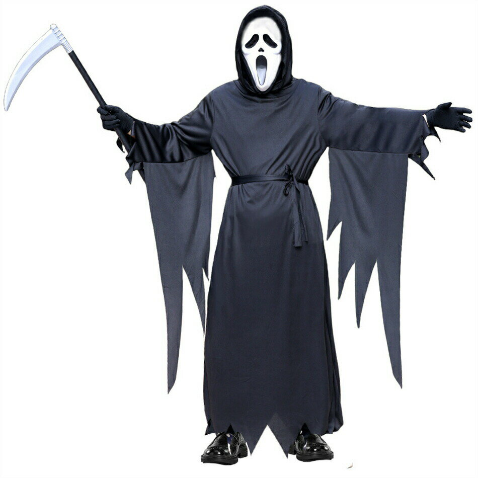 ハロウィン死神衣装 鎌付きスクリーム死神セット ハロウィンコスプレ 恐怖の死神衣装仮装衣装 ハロウィン 子供用 男女兼用