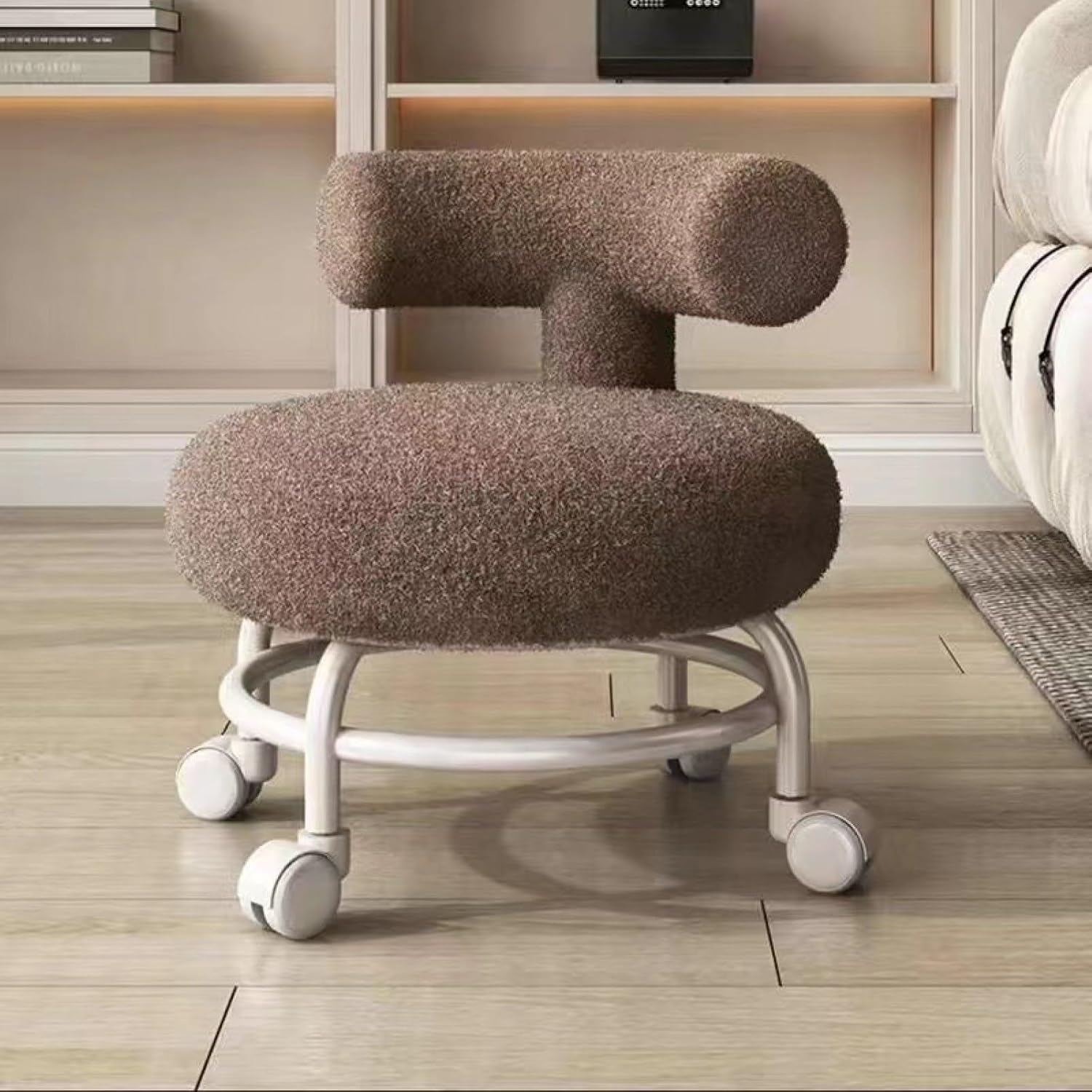Legless Chairs - スツール 足置き 靴交換スツール オットマン ボア キャスター 360°回転 腰掛け かわいい フットスツール 脚付き 丸椅子 ロースツール 座れる 足置き台椅子 洗える 高弾性 プレイ 部屋 ローソ