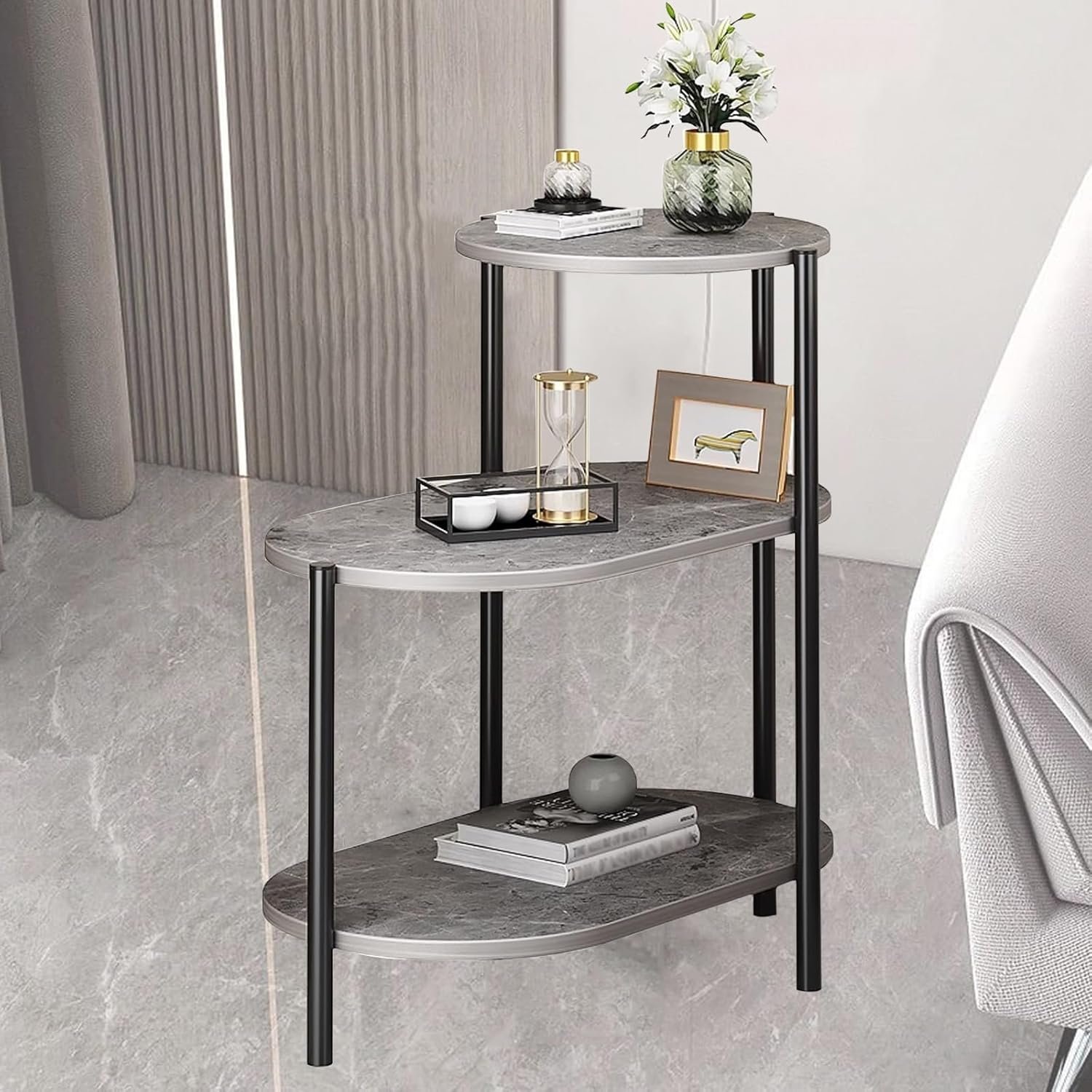 サイドテーブル リビングルーム家庭用小型 テーブル 机 ナイトテーブルコンパクト ソファーサイドテーブル ベッド横 テーブルおしゃれ 大理石風 高級コーヒーテーブルの収納棚 寝室のベッドサイドテーブル
