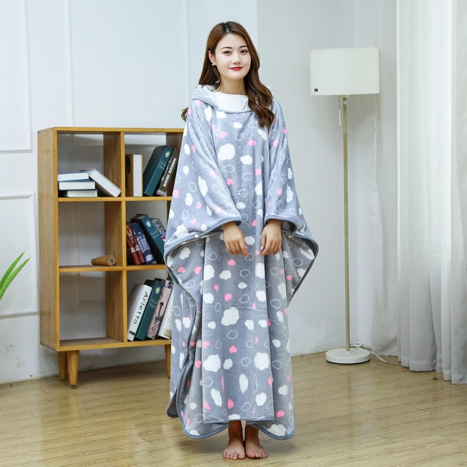 着る毛布 ポンチョ ブランケット ひざ掛け フード付き毛布 パーカー 裏ボア 防寒 温かい ふわふわ ナイトウェア 着るブランケット 丸洗い もこもこ リラックスウェア ルームウェア 3D効果 ブラン