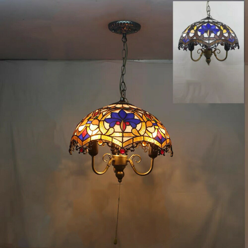 ステンドグラス ペンダントライト ．豪華天井照明ステンドグラスランプ ガラス工芸品． 電源直結タイプ