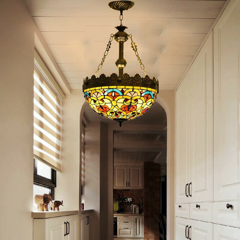 ステンドグラス ペンダントライト 豪華天井照明ステンドグラスランプ ガラス工芸品． 電源直結タイプ