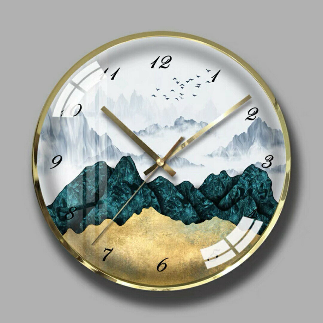 静音ウォールクロック おしゃれ 掛け時計 壁掛け 丸型 山水風景インテリア雑貨