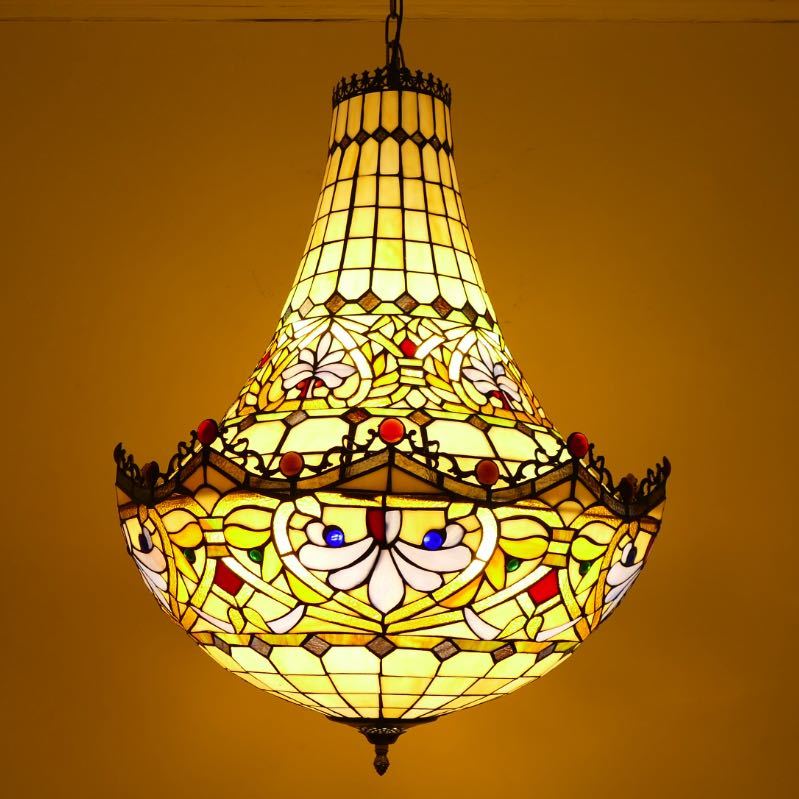 ステンドグラス ペンダントライト 豪華天井照明ステンドグラスランプ ガラス工芸品 60cm 電源直結タイプ