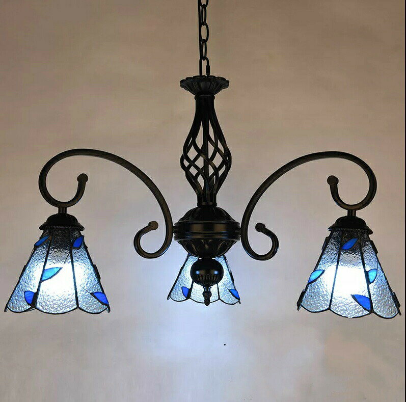 Stained Glass - ステンドグラス　ペンダントライト豪華天井照明ステンドグラスランプ ガラス工芸品 3灯 電源直結タイプ
