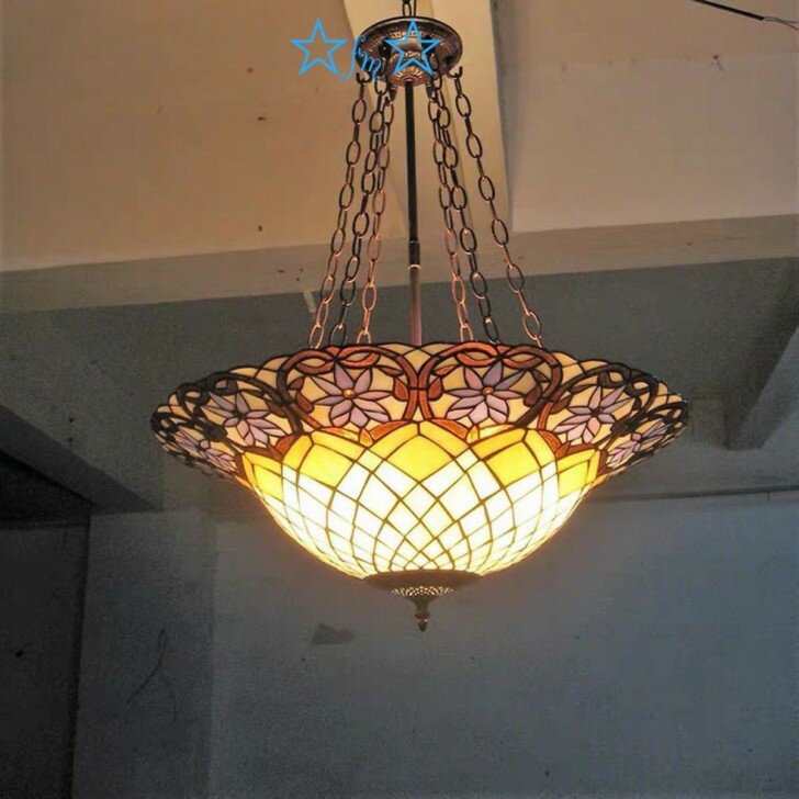 ステンドグラス．ペンダントライト豪華天井照明ステンドグラスランプ ガラス工芸品 高級照明 電源直結タイプ