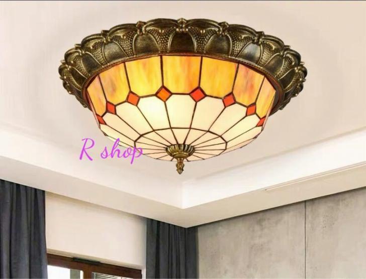 A天井照明ステンドグラスランプ ペンダントライト ガラス工芸品 ステンドグラス 電源直結タイプ