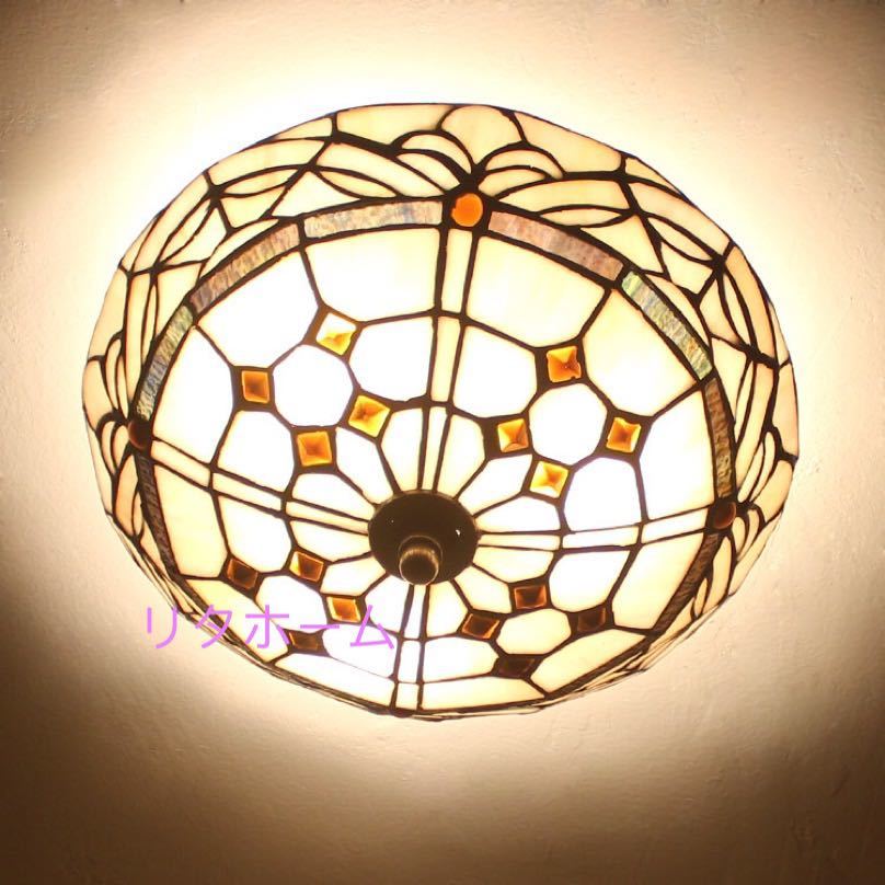 ステンドグラス ．ペンダントライト豪華天井照明ステンドグラスランプ ガラス工芸品 電源直結タイプ