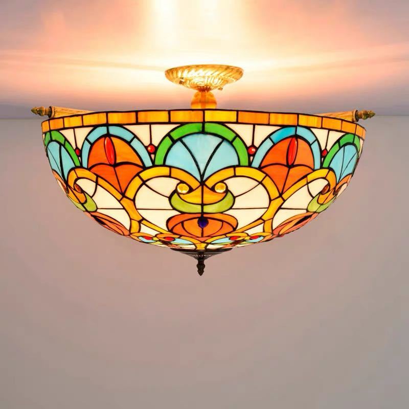 ステンドグラス ペンダントライト豪華天井照明ステンドグラスランプ ガラス工芸品 幅65cm 電源直結タイプ