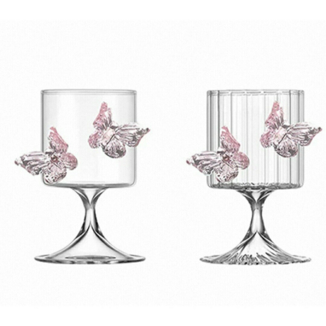 ガラスカップ 蝶々モチーフ グラス 2個セット 蝶 バタフライ装飾 ティーグラス