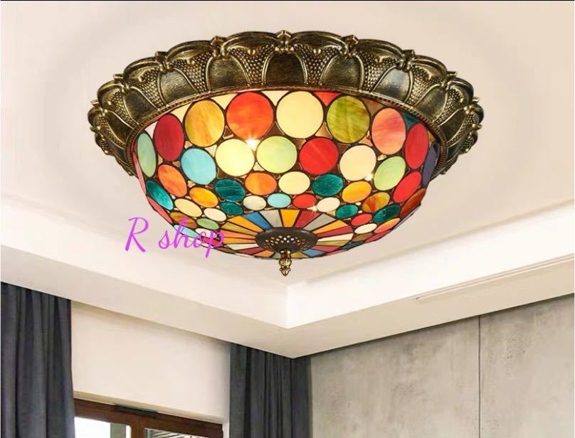 天井照明ステンドグラスランプ ．ペンダントライト ガラス工芸品 ステンドグラス 電源直結タイプ