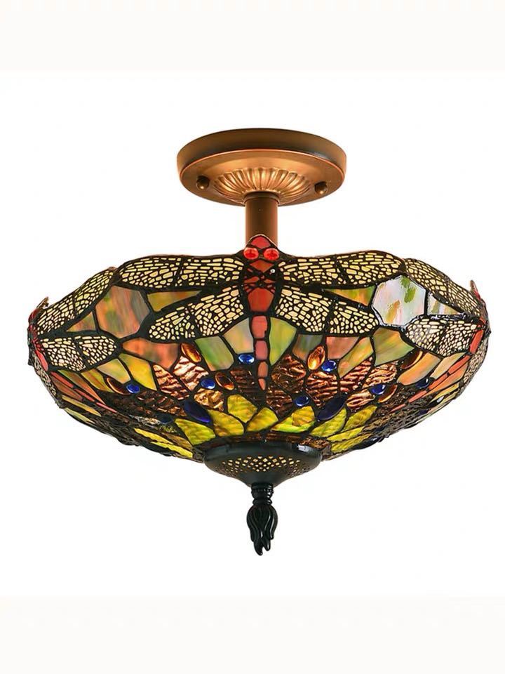 豪華天井照明ステンドグラスランプ ペンダントライト ガラス工芸品 ステンドグラス 電源直結タイプ