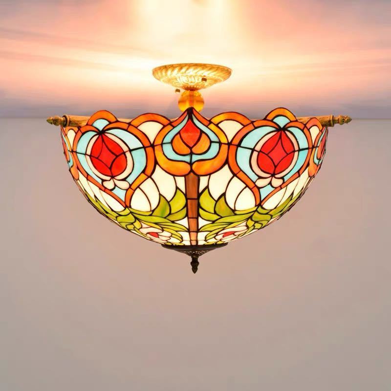 ステンドグラス ペンダントライト豪華天井照明ステンドグラスランプ ガラス工芸品 電源直結タイプ